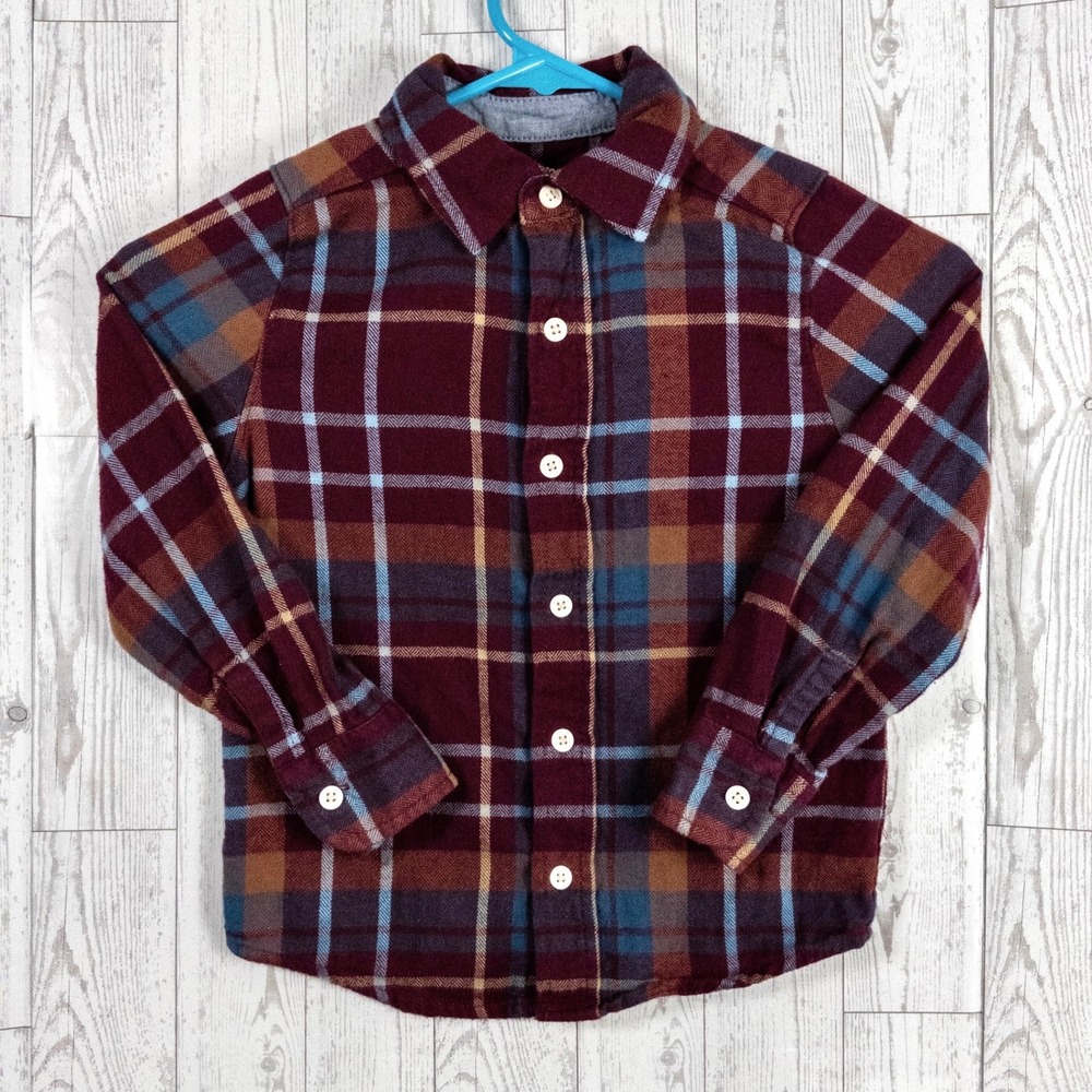 OshKosh B'gosh Boys 5/5A Plaid Flannel Button Up Shirt Long Sleeve Cotton Fall